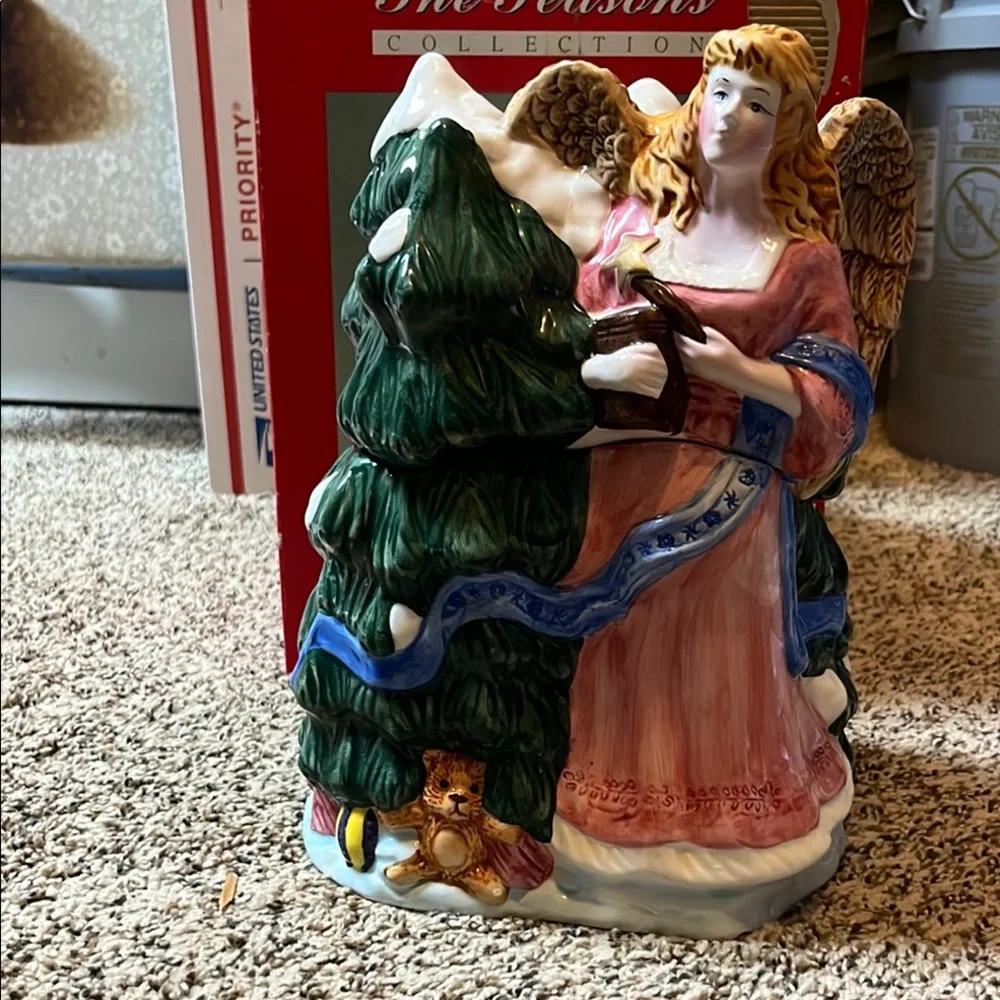 Pink and Blue Angel Holiday Decor Cookie Jar